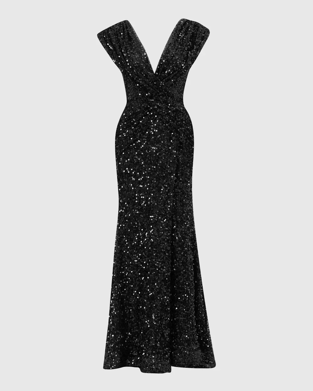 Draped V-Neck Sequin Evening Dress with Slits