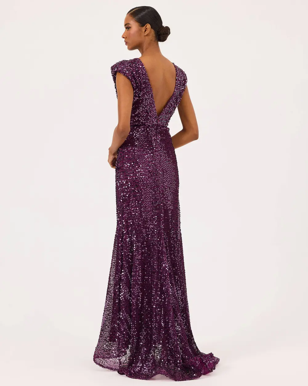 Draped V-Neck Sequin Evening Dress with Slits