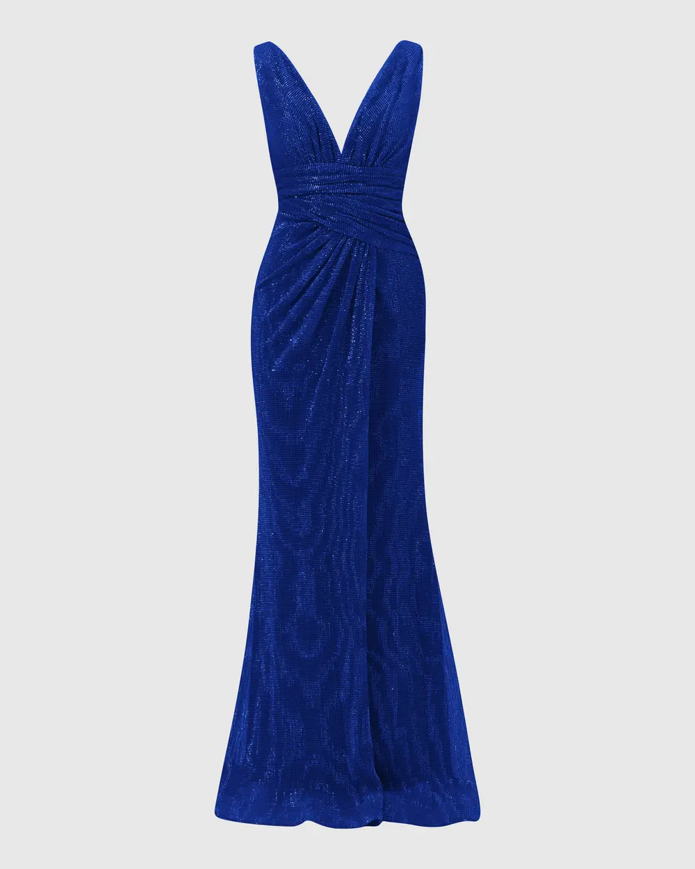 V-Neck Draped Sequin Evening Dress