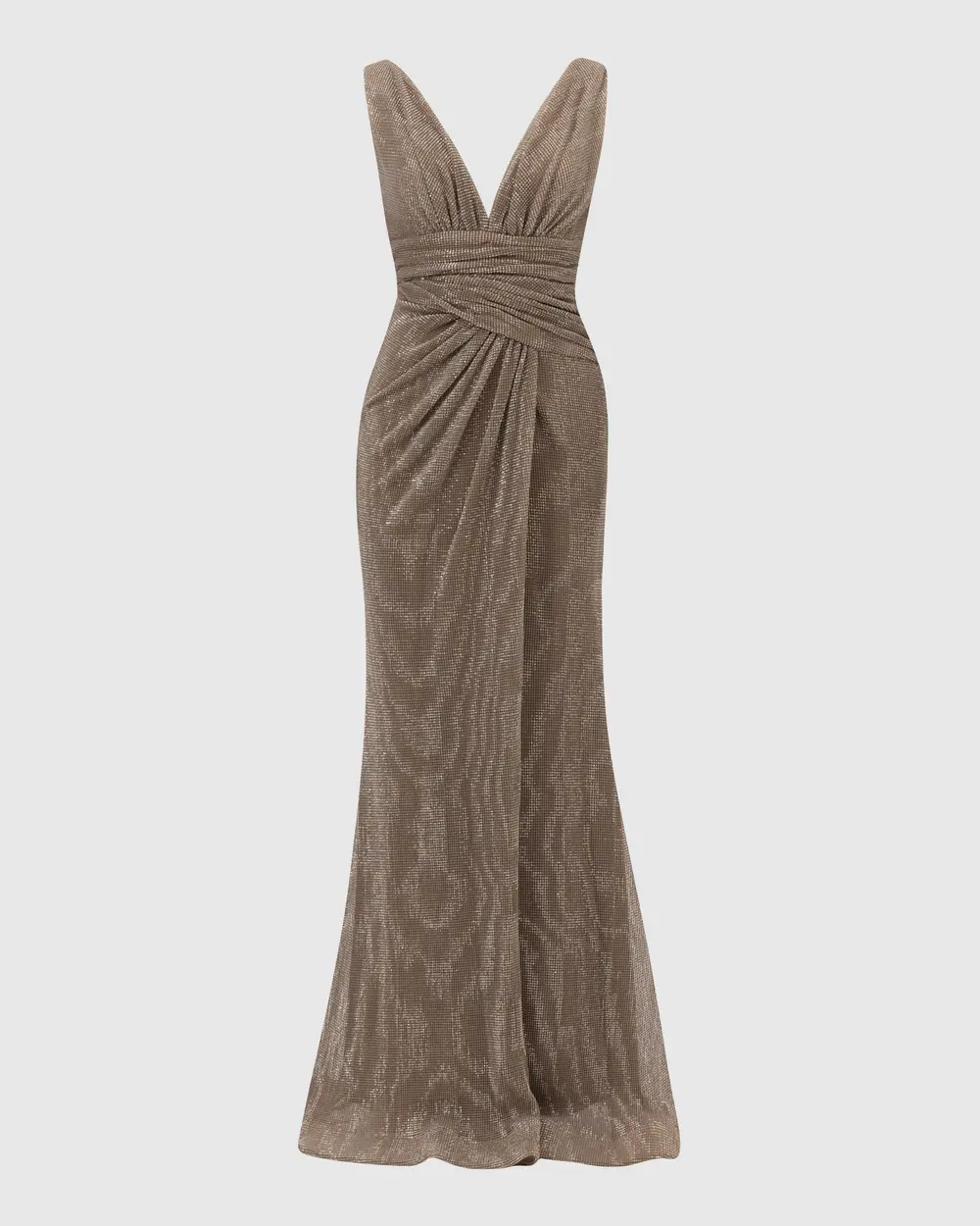 V-Neck Draped Sequin Evening Dress