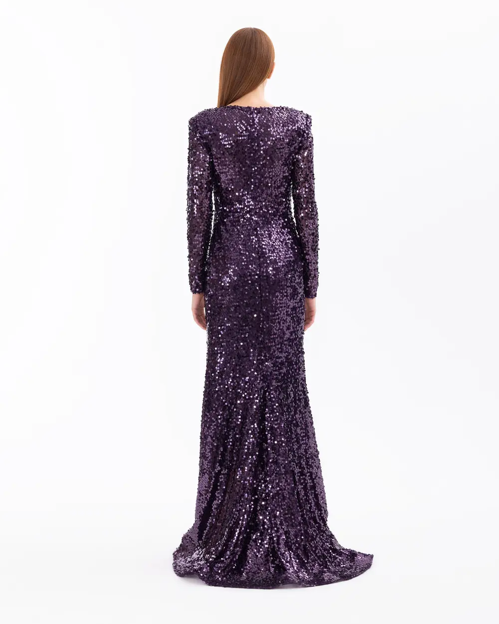 Draped Long Sleeve Sequin Evening Dress