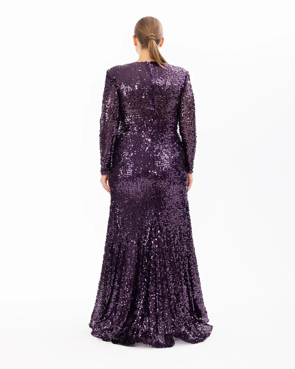 Draped Long Sleeve Sequin Evening Dress