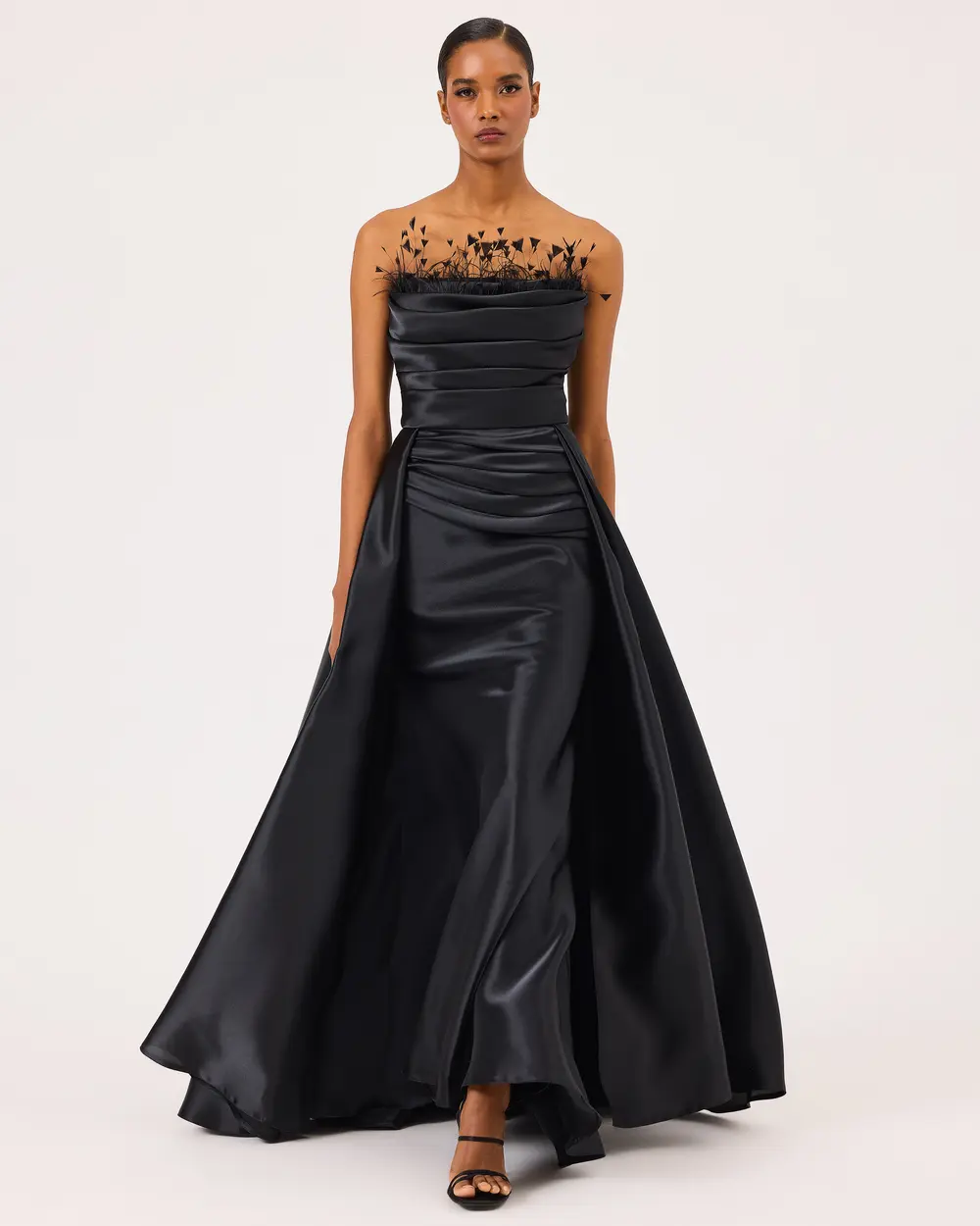 Strapless Draped Satin Evening Dress