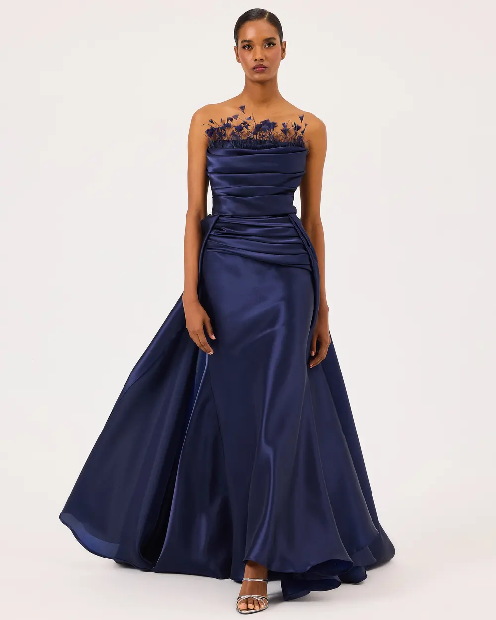 Strapless Draped Satin Evening Dress