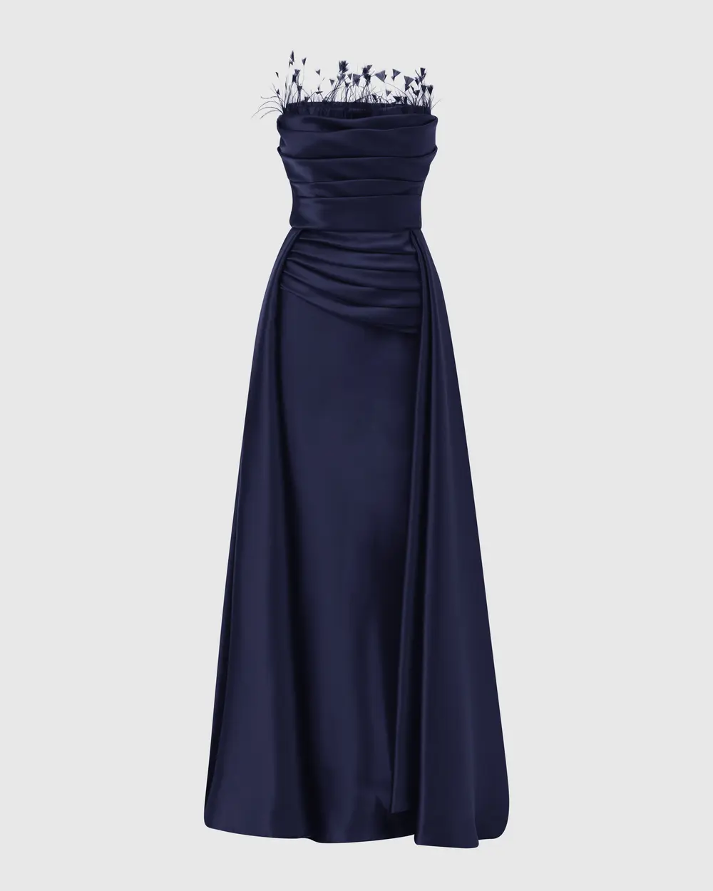 Strapless Draped Satin Evening Dress