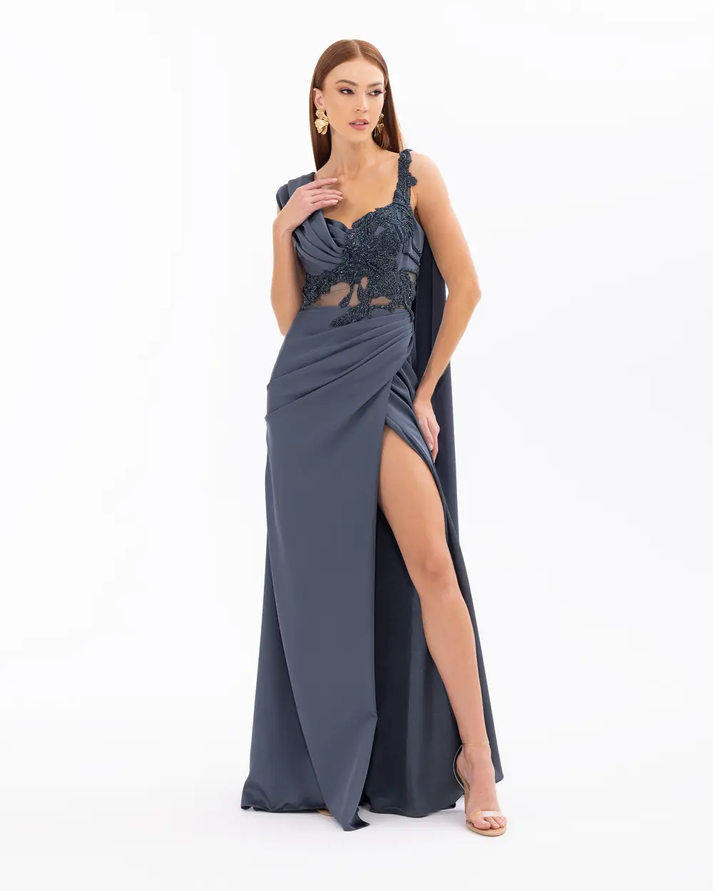 Slit Fish Form Evening Dress with Indian Accessories