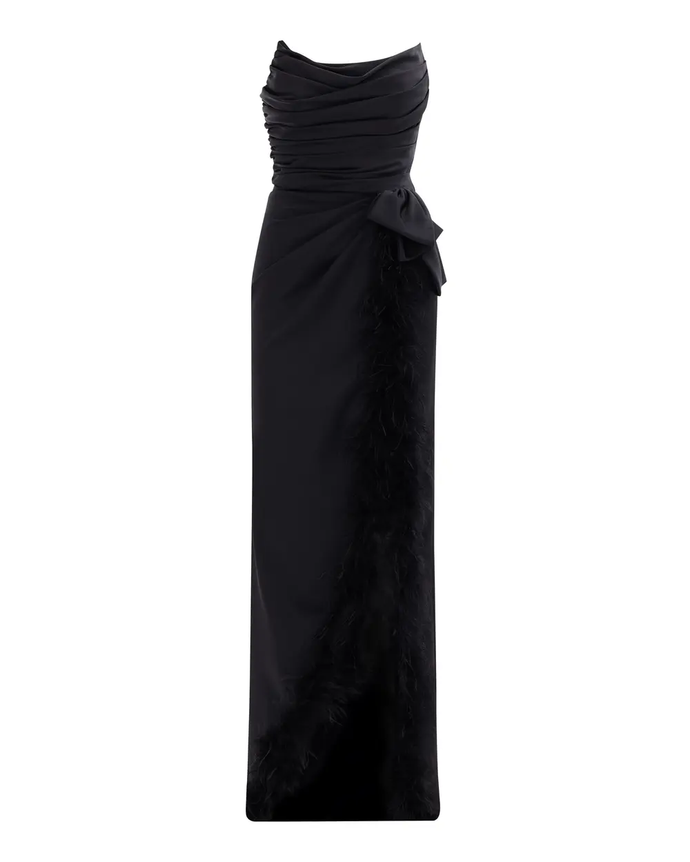 Tüy Detaylı Straplez Yırtmaçlı Abiye