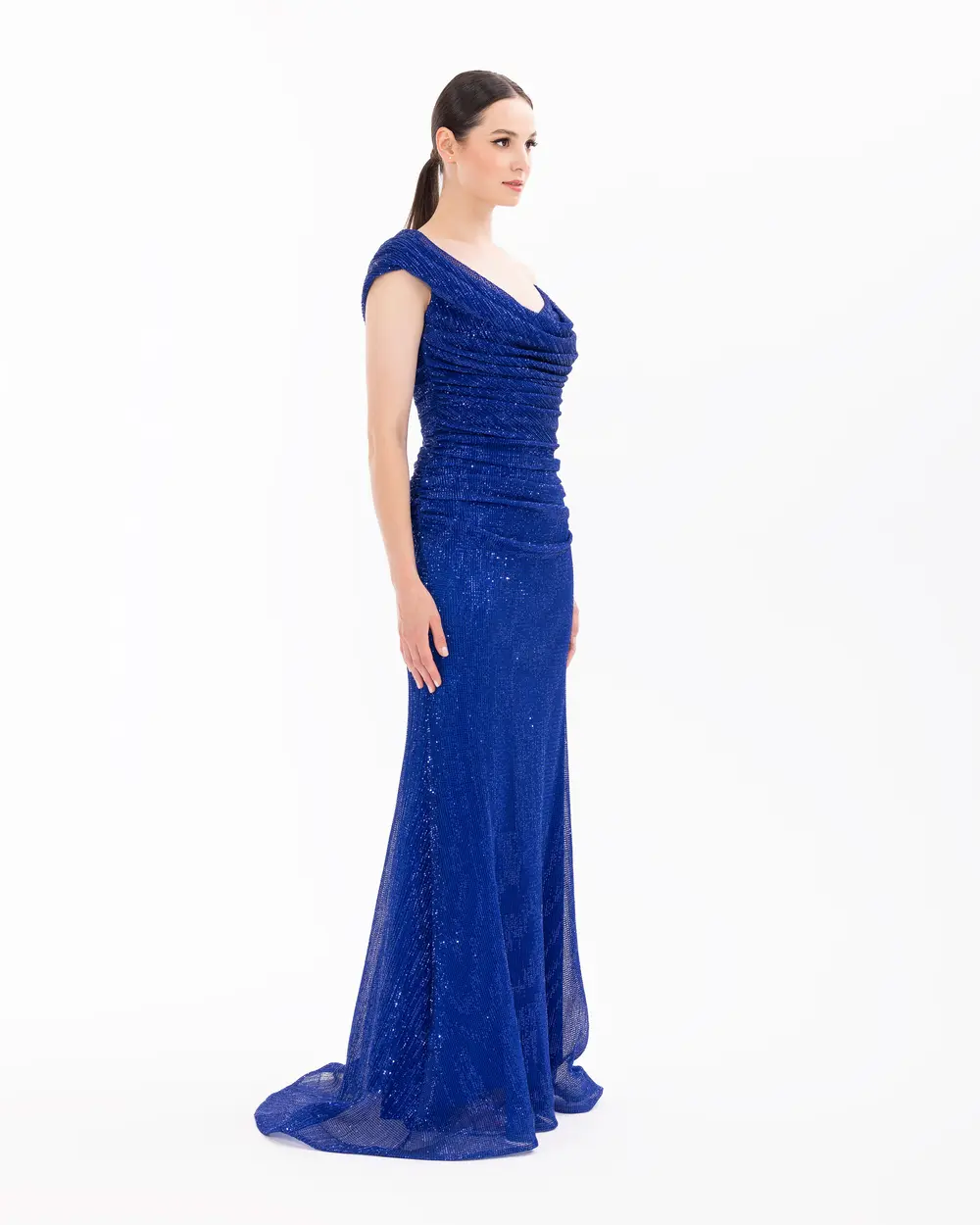 Swallow Neck Sequined Fish Form Evening Dress