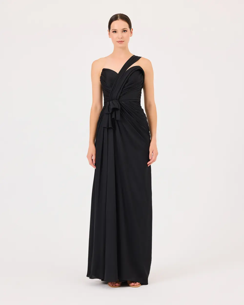 Draped One Shoulder Slit Evening Dress