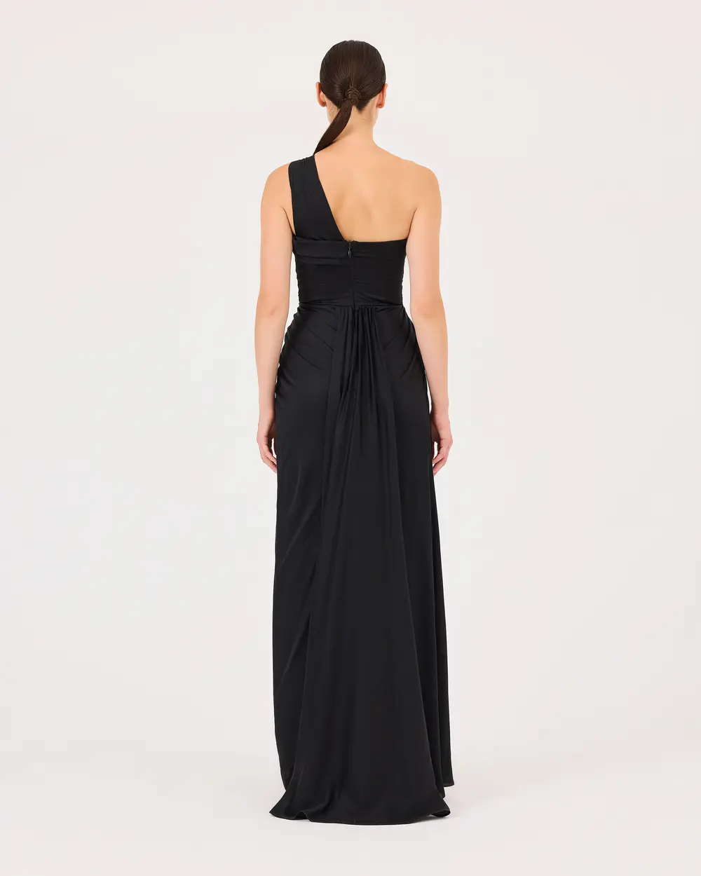 Draped One Shoulder Slit Evening Dress