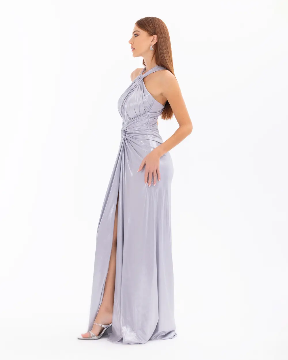 Draped Narrow Form Evening Dresses with Chest Decollete