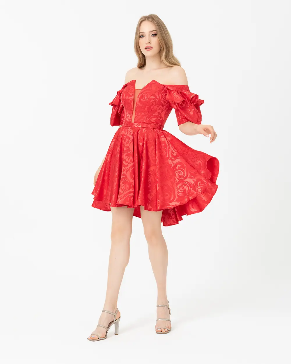 Kemerli Kare Yaka Jakar Abiye