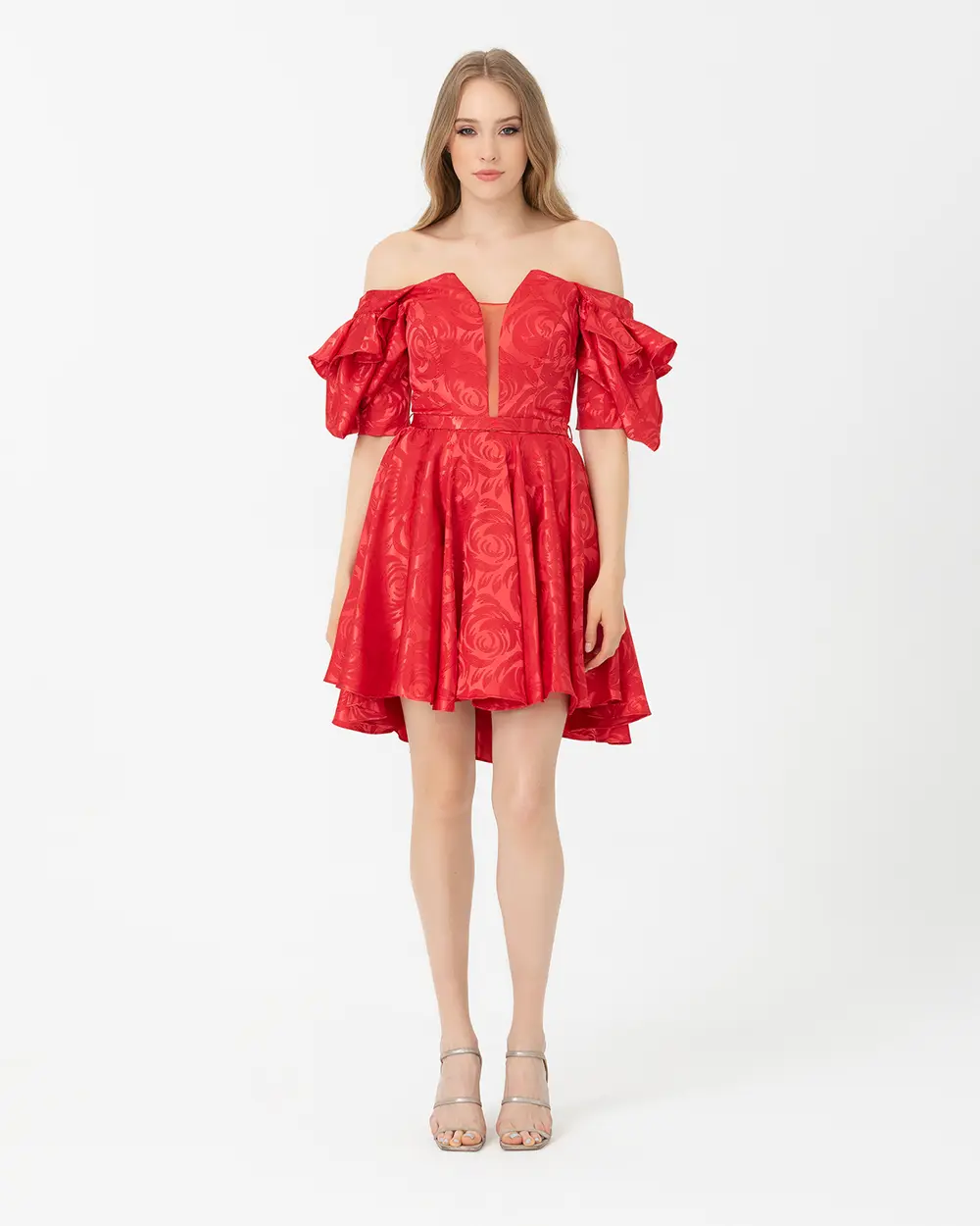 Kemerli Kare Yaka Jakar Abiye