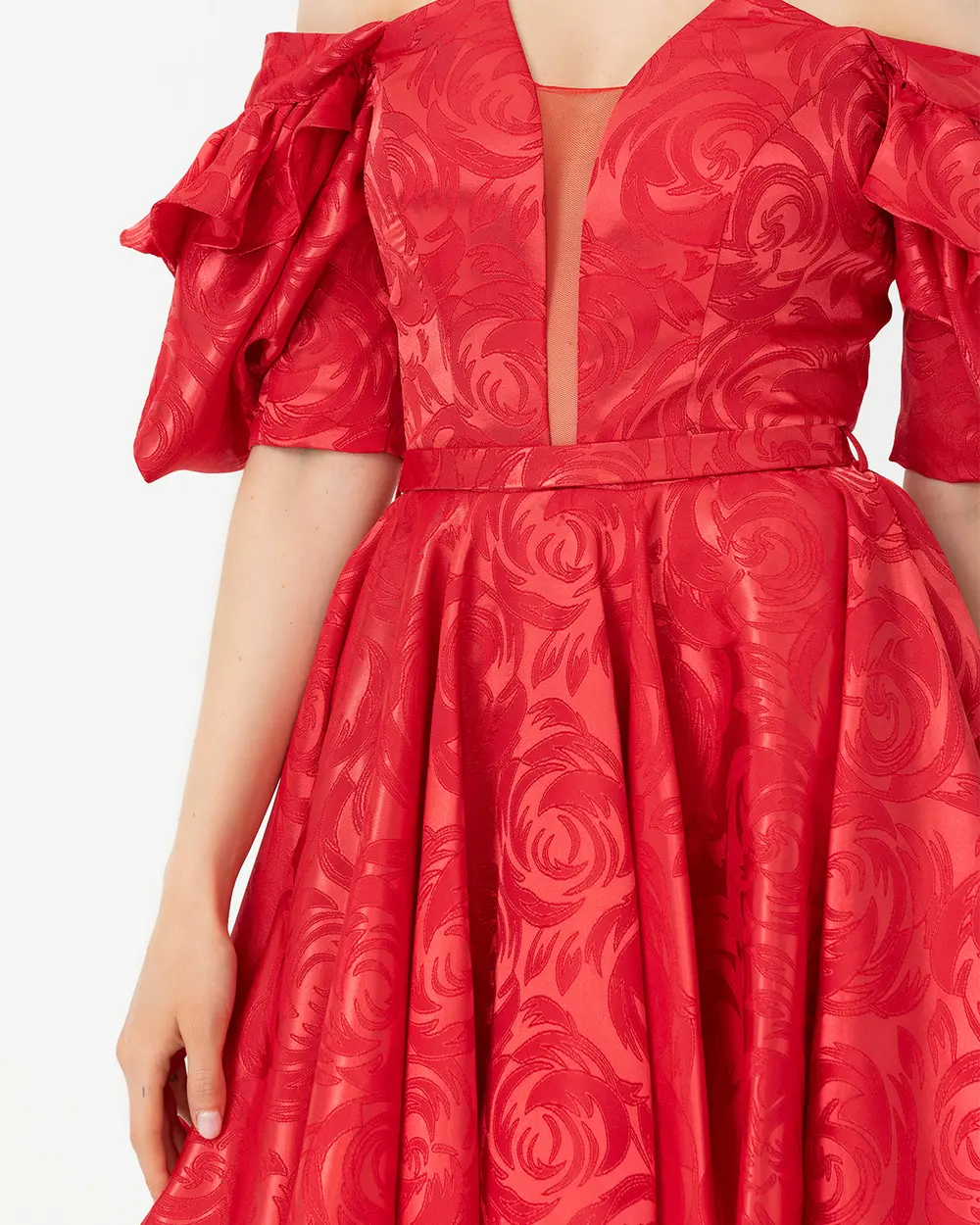 Kemerli Kare Yaka Jakar Abiye