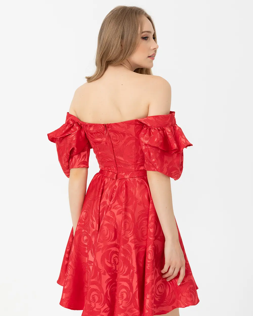 Kemerli Kare Yaka Jakar Abiye