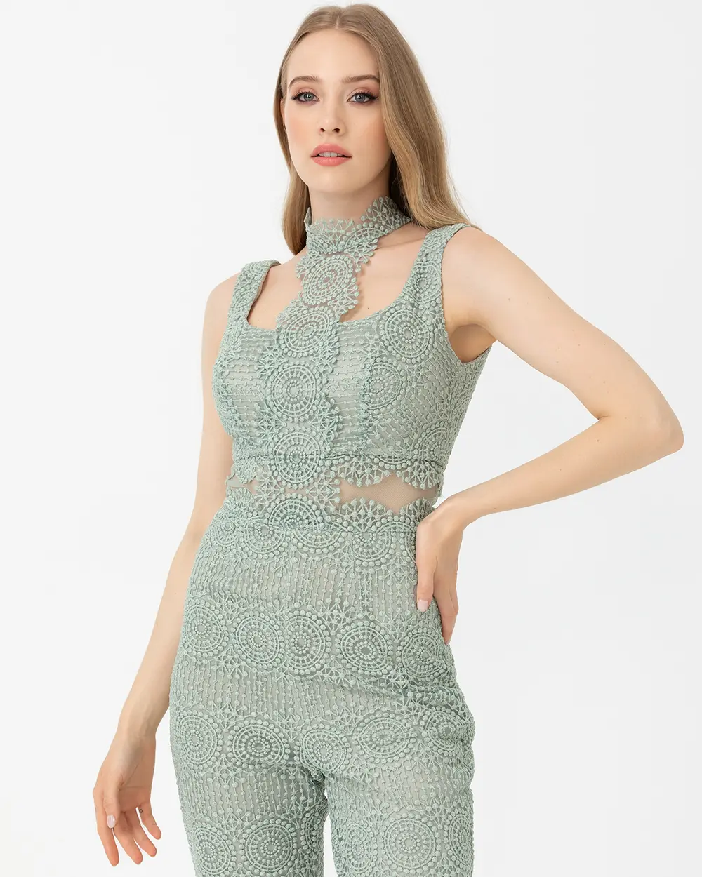 Round Neck Lace Evening Dress Jumpsuit