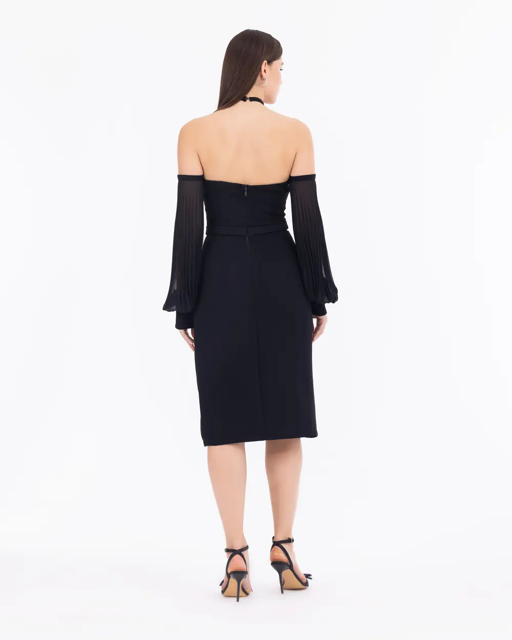 Straplez Yaka Bağcık Detaylı Şifon Abiye