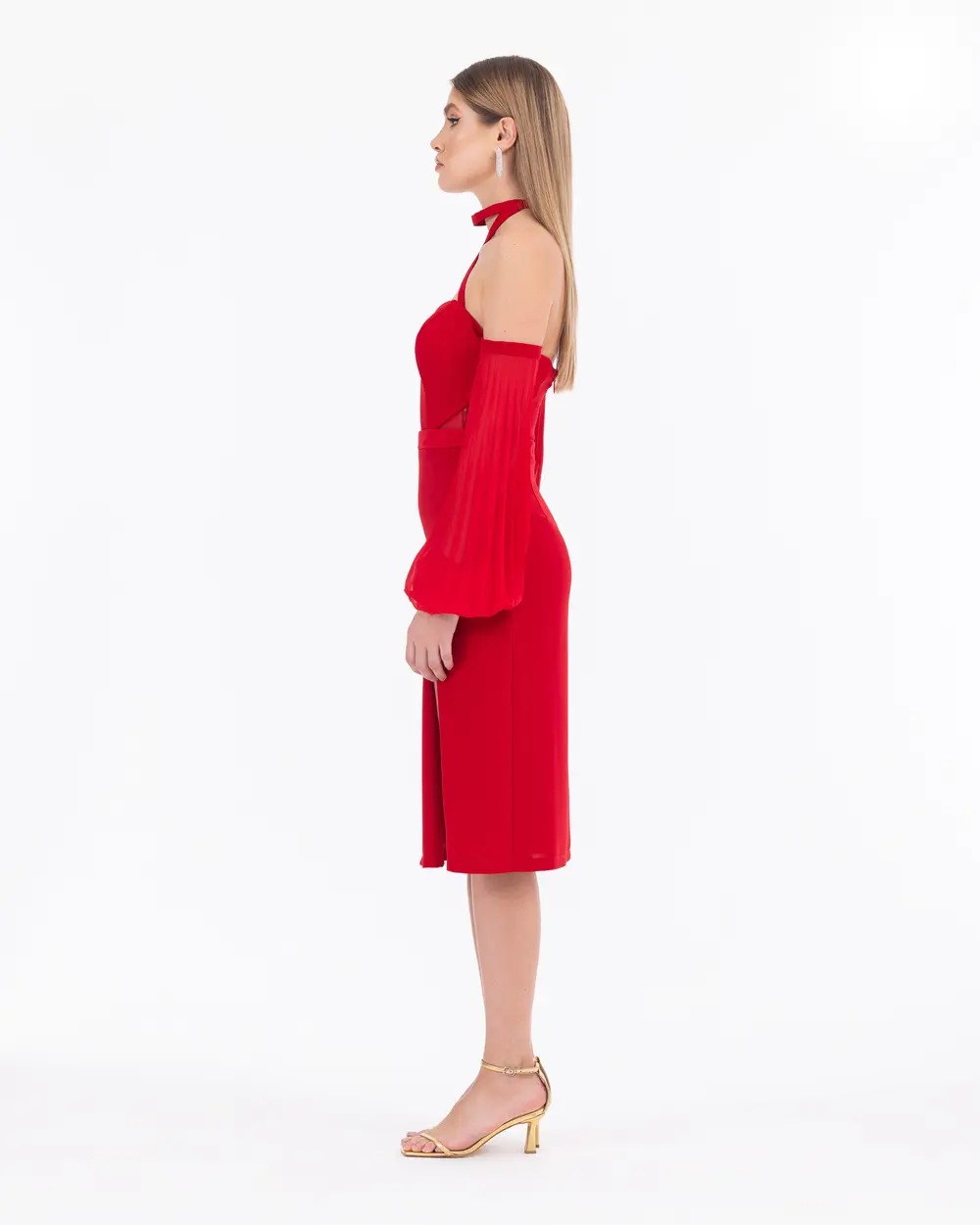 Straplez Yaka Bağcık Detaylı Şifon Abiye