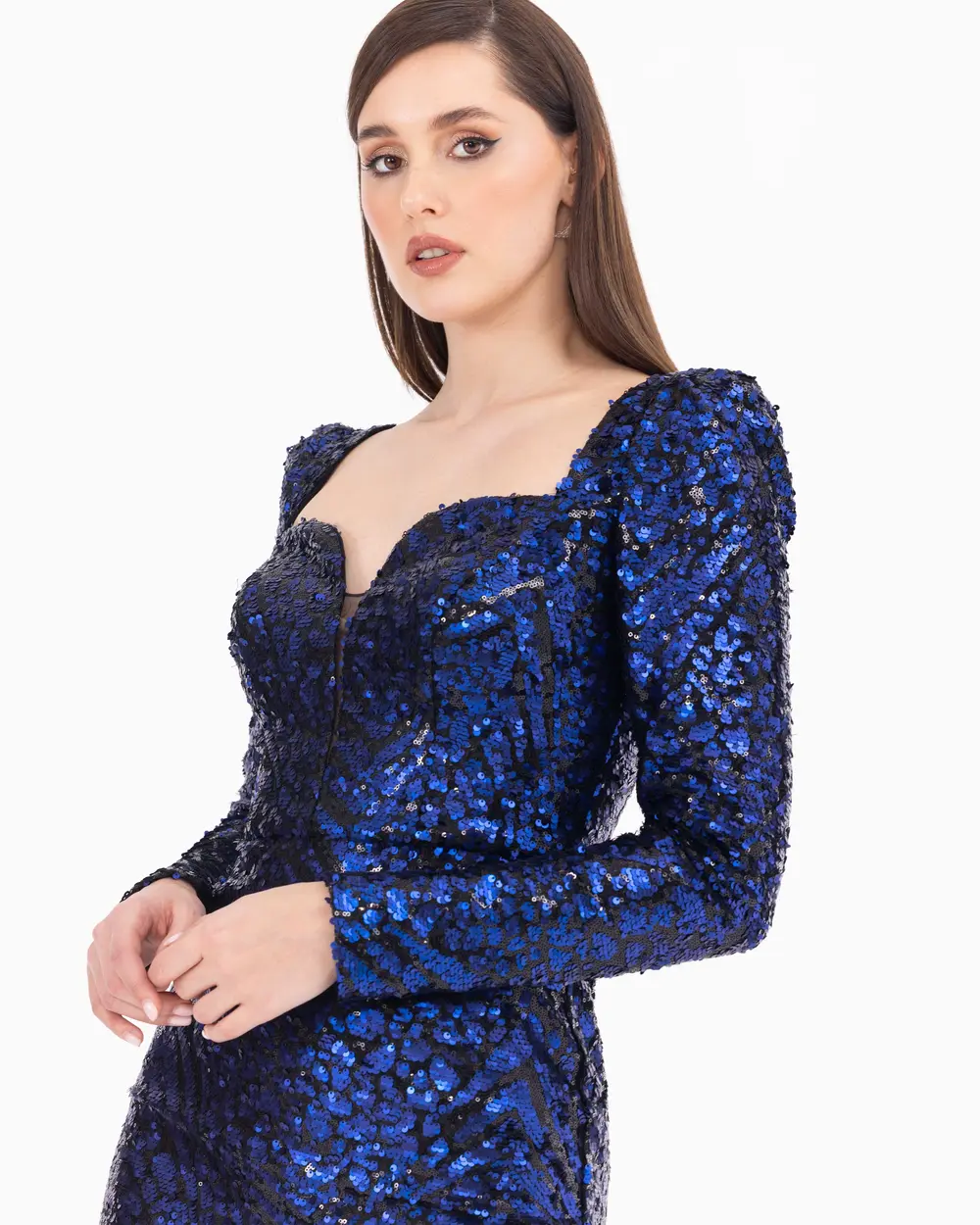 Square Neck Mini Length Sequined Evening Dress