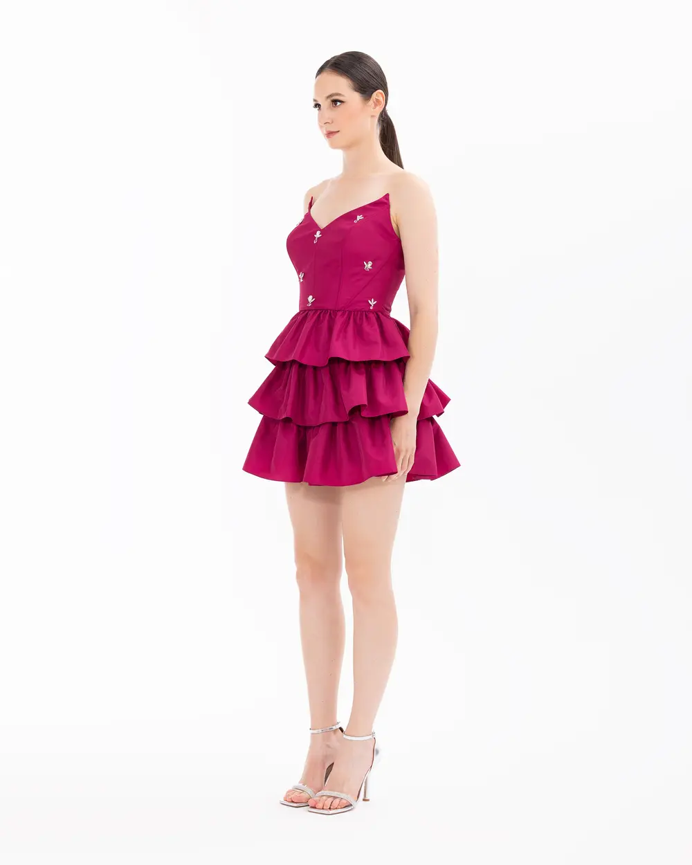 Strapless Mini Length Evening Dress with Stones