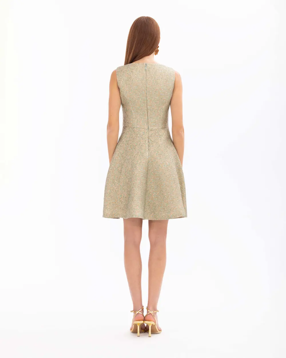 Square Neck Buttoned Jacquard Evening Dress