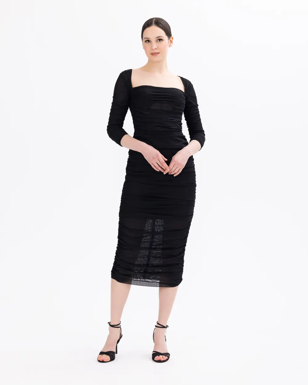 Draped Truvakar Sleeve Sheer Evening Dresses