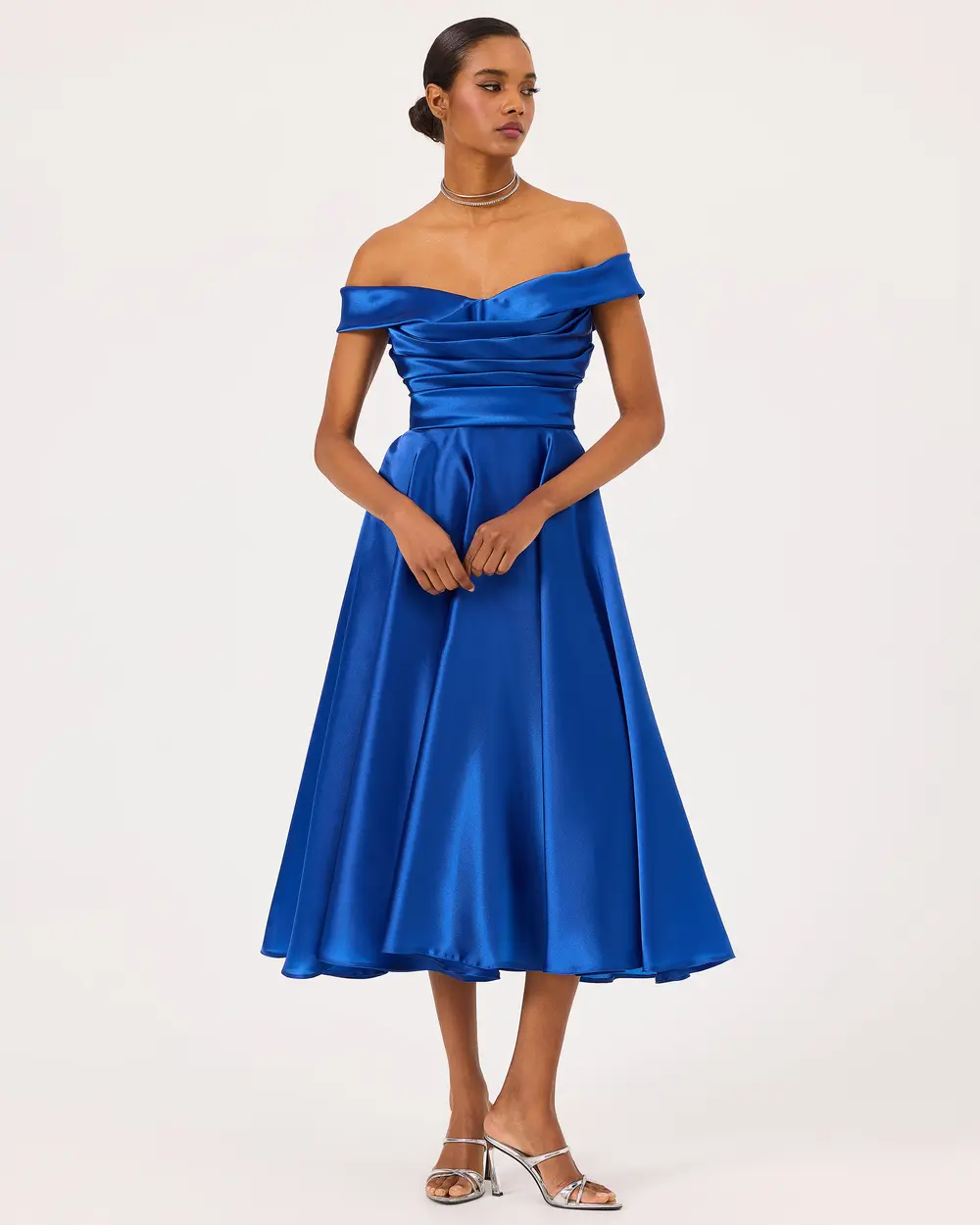 Princess Collar Draped Satin Evening Dress