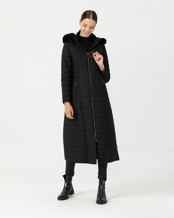 MIDI PUFFER COAT WITH HOODIE