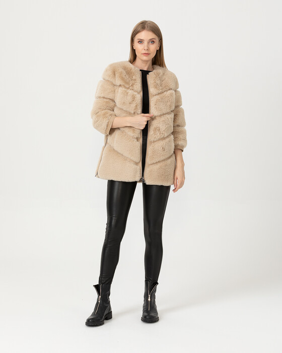 Yuvarlak Yakalı Suni Kürk Ceket