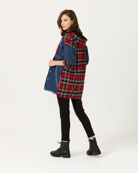 Denim jacket shop with plaid