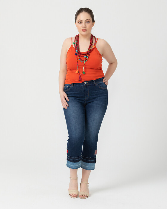 PLUS SIZE DENIM PANTS WITH TROTTER DETAIL