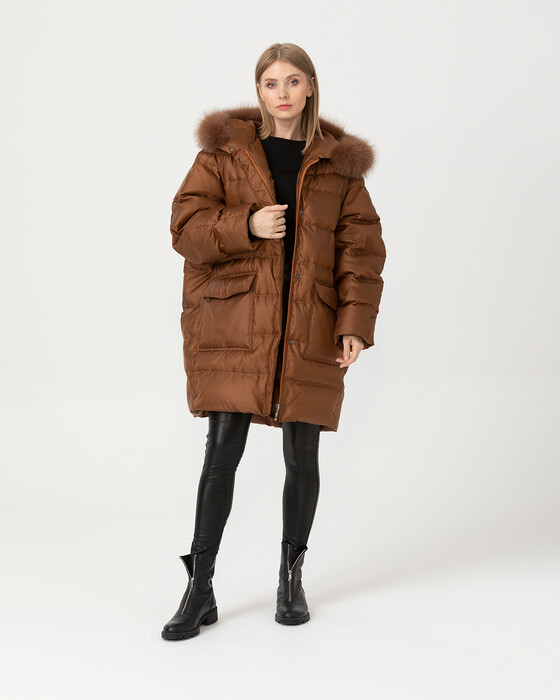 Oversize Gerçek Kürklü Kuş Tüyü Kaban