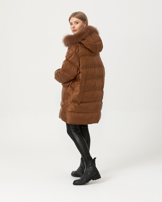 Oversize Gerçek Kürklü Kuş Tüyü Kaban