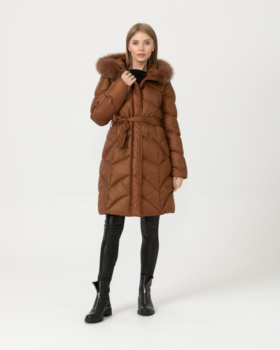 Dikiş Detaylı Gerçek Kürklü Kuş Tüyü Kaban