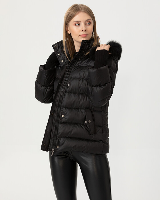 Kısa Boy Gerçek Kürklü Kuş Tüyü Kaban