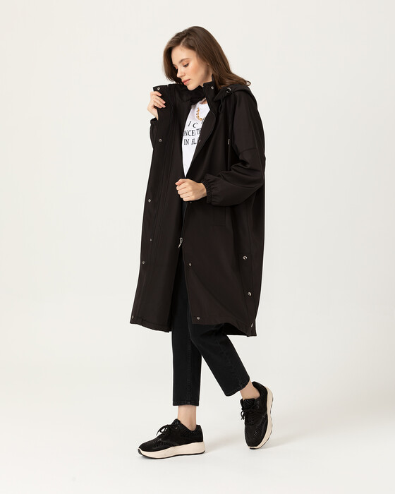 SLOGAN DETAILED HOODED TRENCH COAT