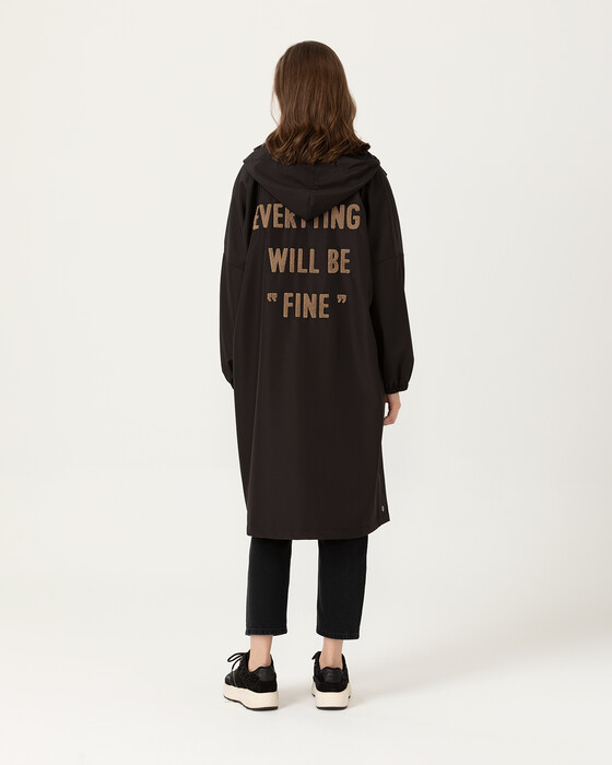 SLOGAN DETAILED HOODED TRENCH COAT