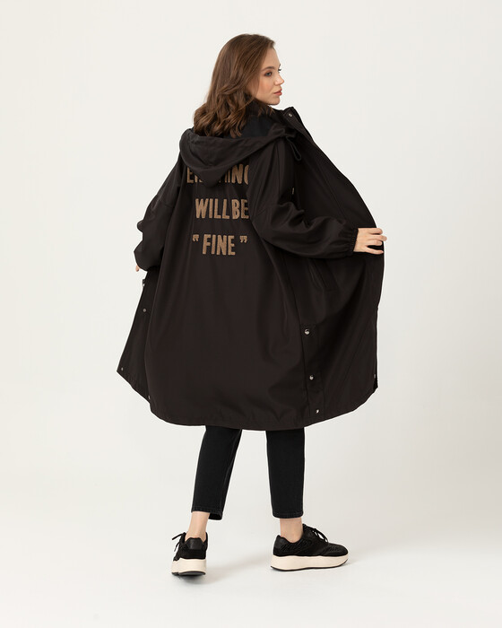 SLOGAN DETAILED HOODED TRENCH COAT