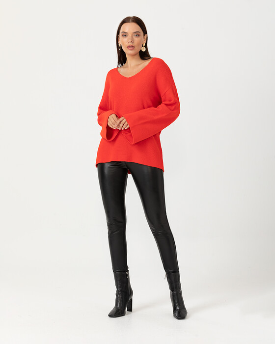 Geniş Kollu V Yakalı Triko Bluz