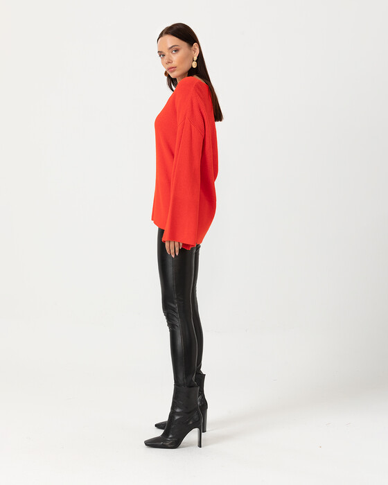 Geniş Kollu V Yakalı Triko Bluz