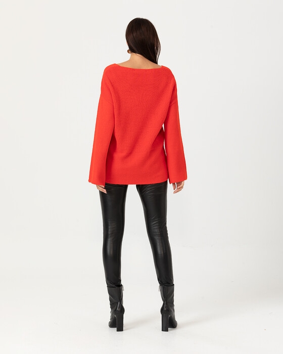 Geniş Kollu V Yakalı Triko Bluz