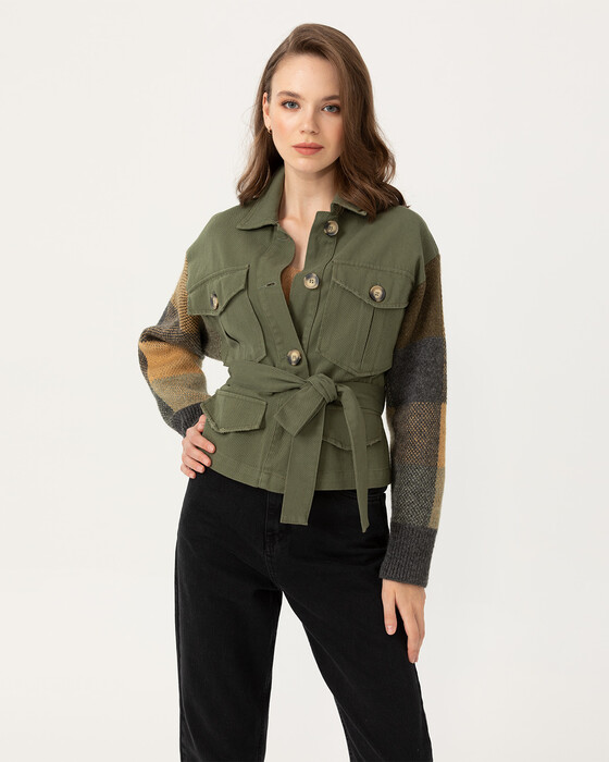 SHORT JACKET WITH PATTERNED SLEEVES