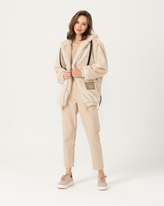 Kapüşonlu Peluş Mont