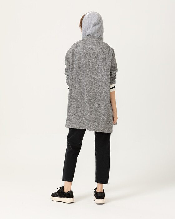 Sweat Detaylı Kapüşonlu Kaban