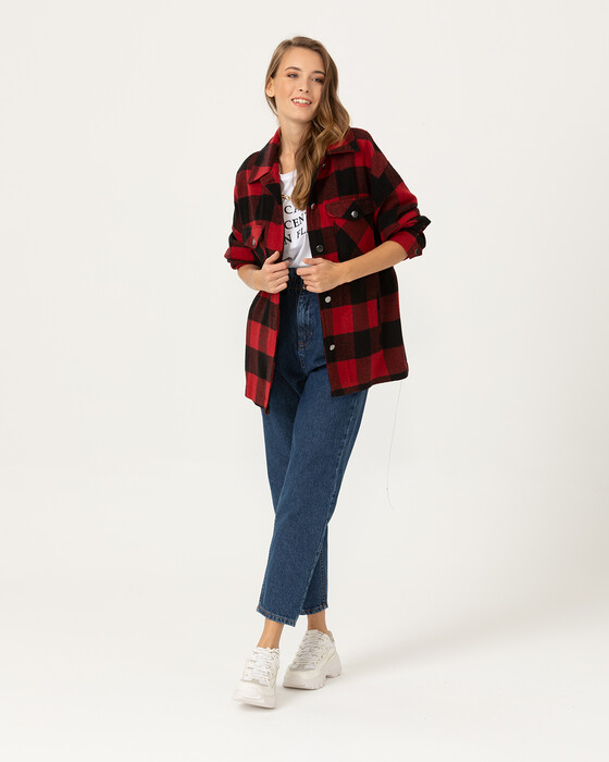 Kare Desenli Kalın Ceket