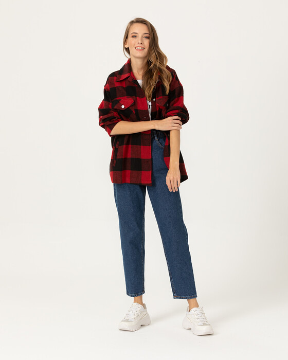 Kare Desenli Kalın Ceket