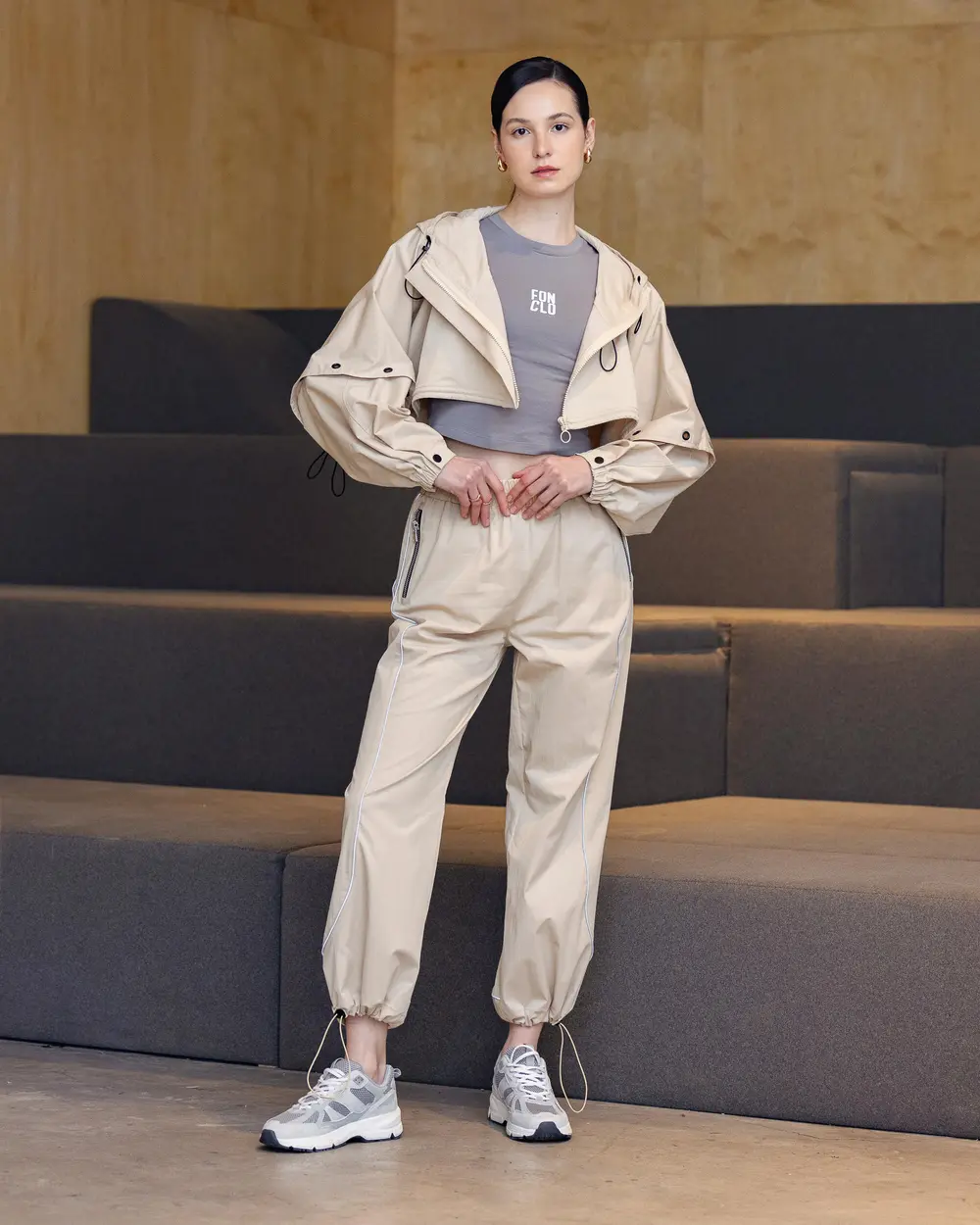 Elastic Waist Joggers with Zipper