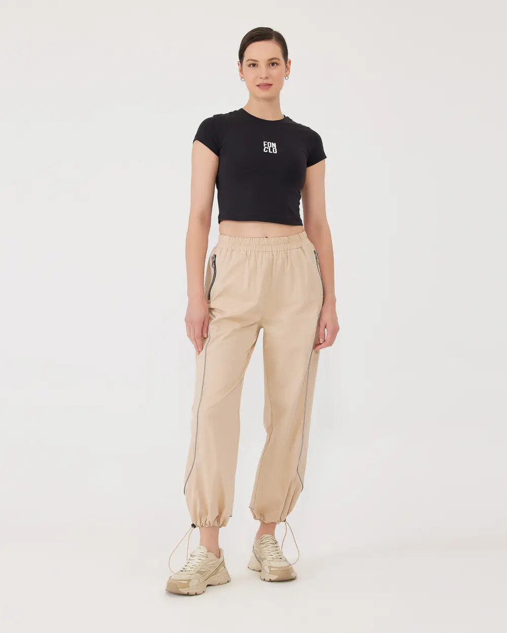 Elastic Waist Joggers with Zipper