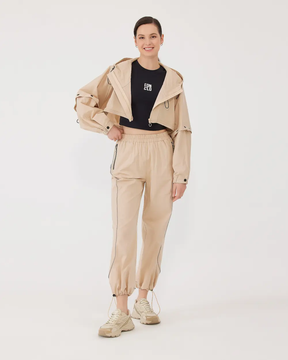 Elastic Waist Joggers with Zipper