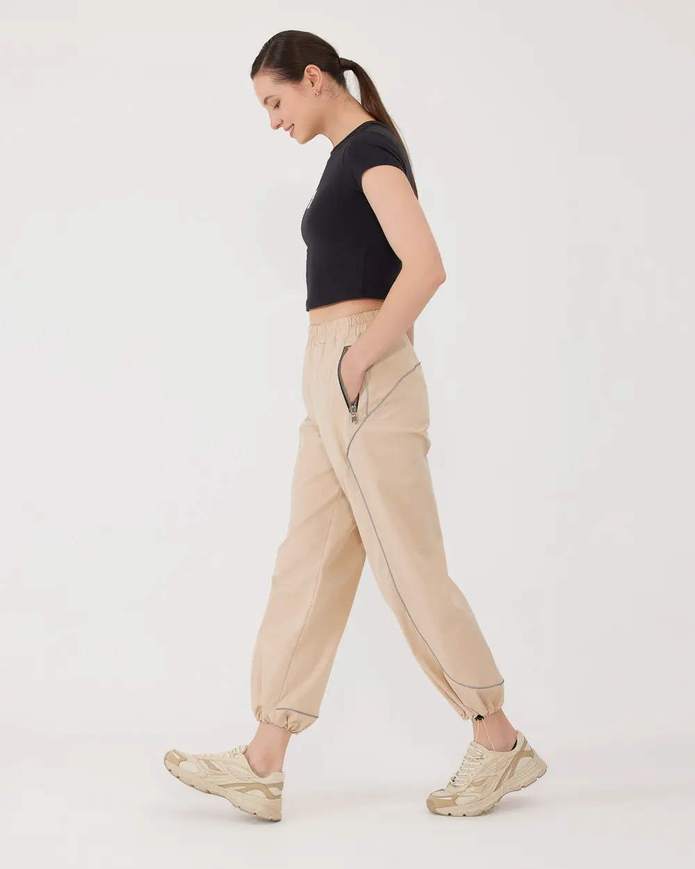 Elastic Waist Joggers with Zipper